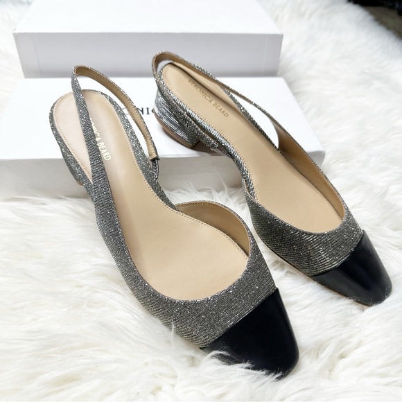 VERONICA BEARD Cecile Lurex Cap-toe Slingback Ballerina Kitten Heels 8.5 Italy - Picture 6 of 11